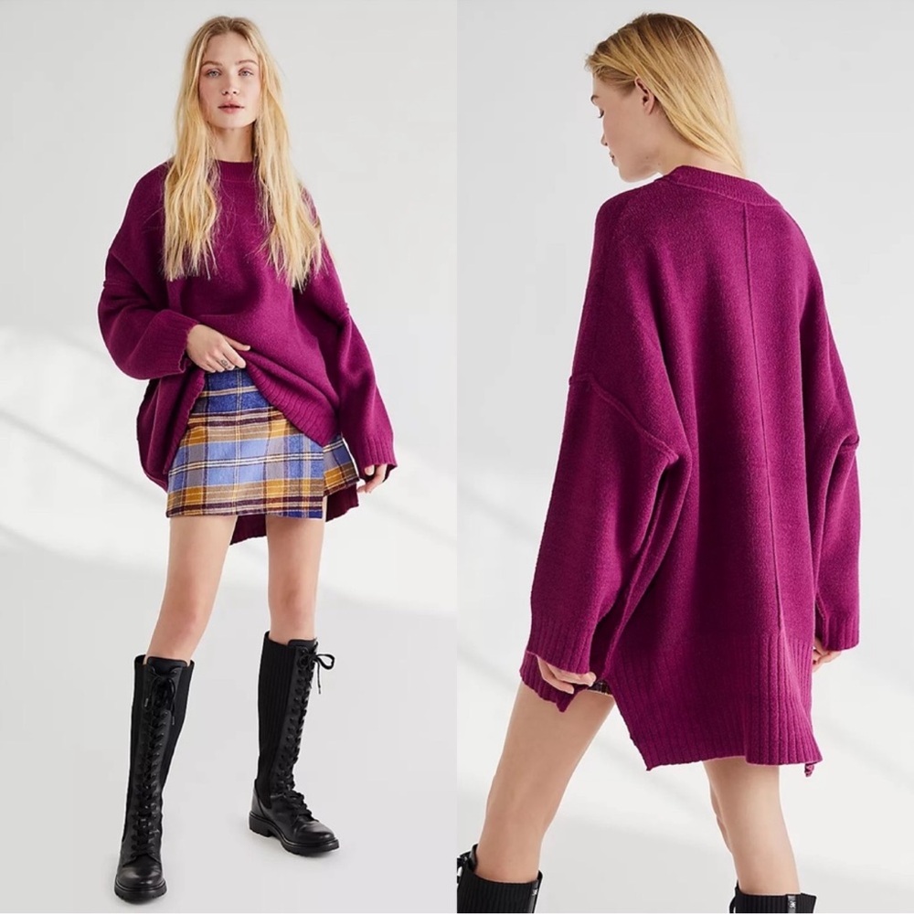 NWOT Free People Peaches Oversized Tunic Sweater in Plum Caspia Women’s Medium - Picture 2 of 16